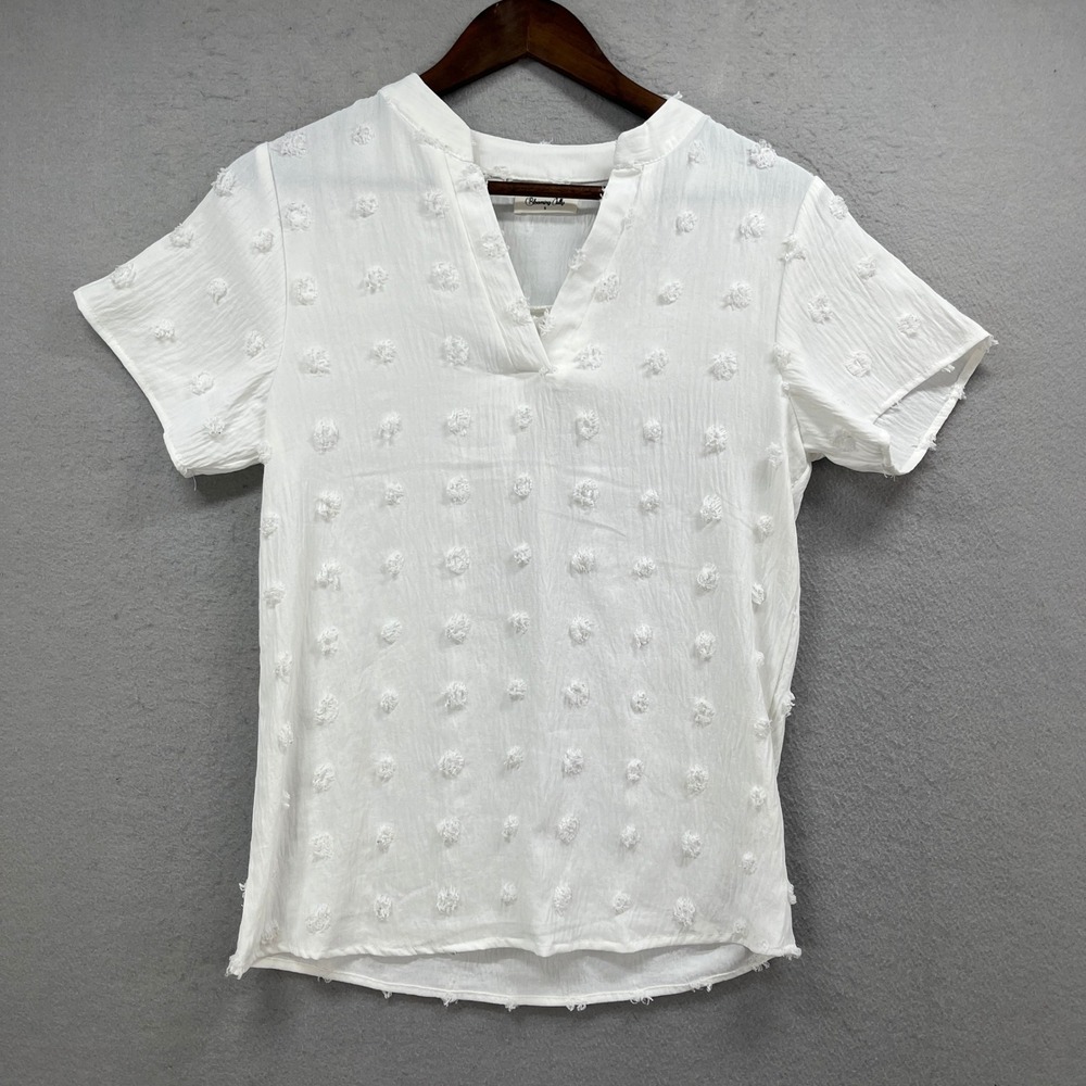 Blooming Jelly Blouse Womens S White Swiss Dot Split Neck Boho Cottagecore Top